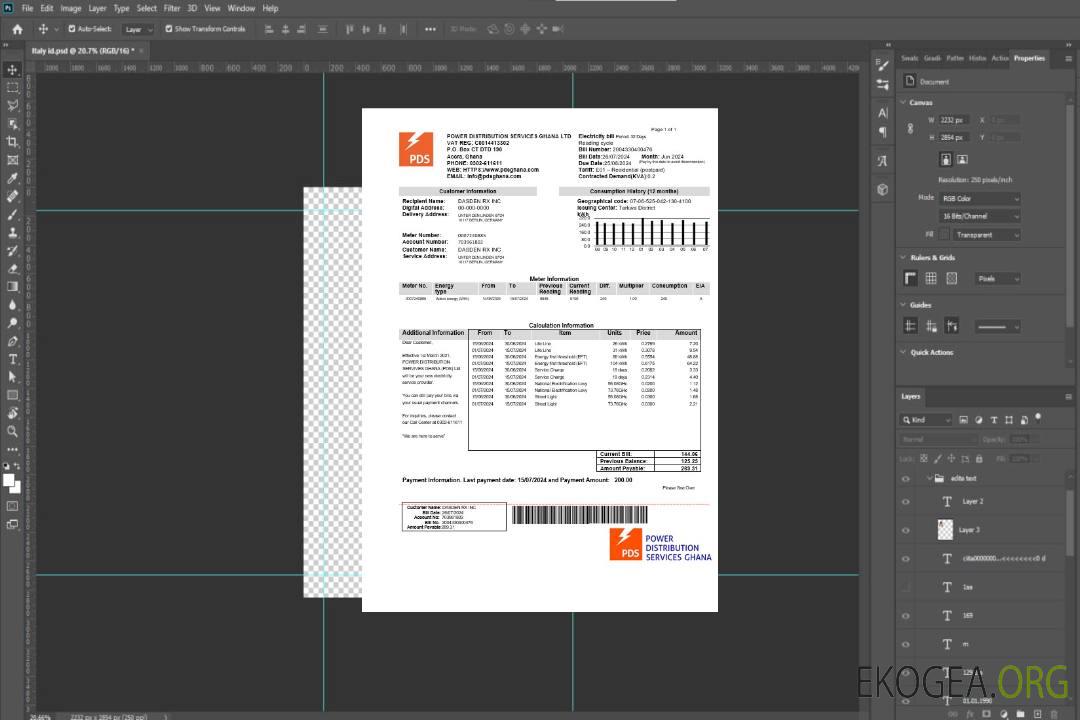 Modèle de facture de services publics d'électricité pour les entreprises PDS du Ghana aux formats Word et PDF template